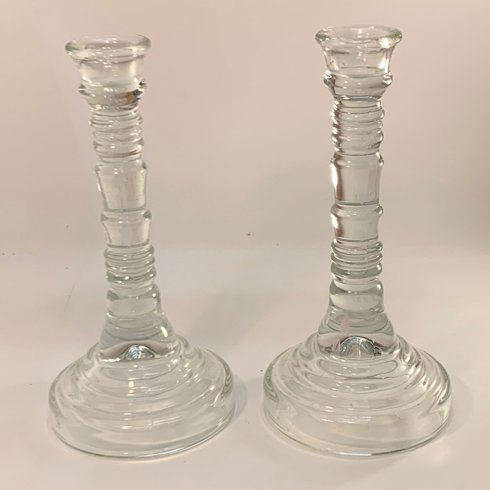 Homco Ribbed Glass Candlesticks 9" Made In  USA Wedding Gift Decor Minimalists‎